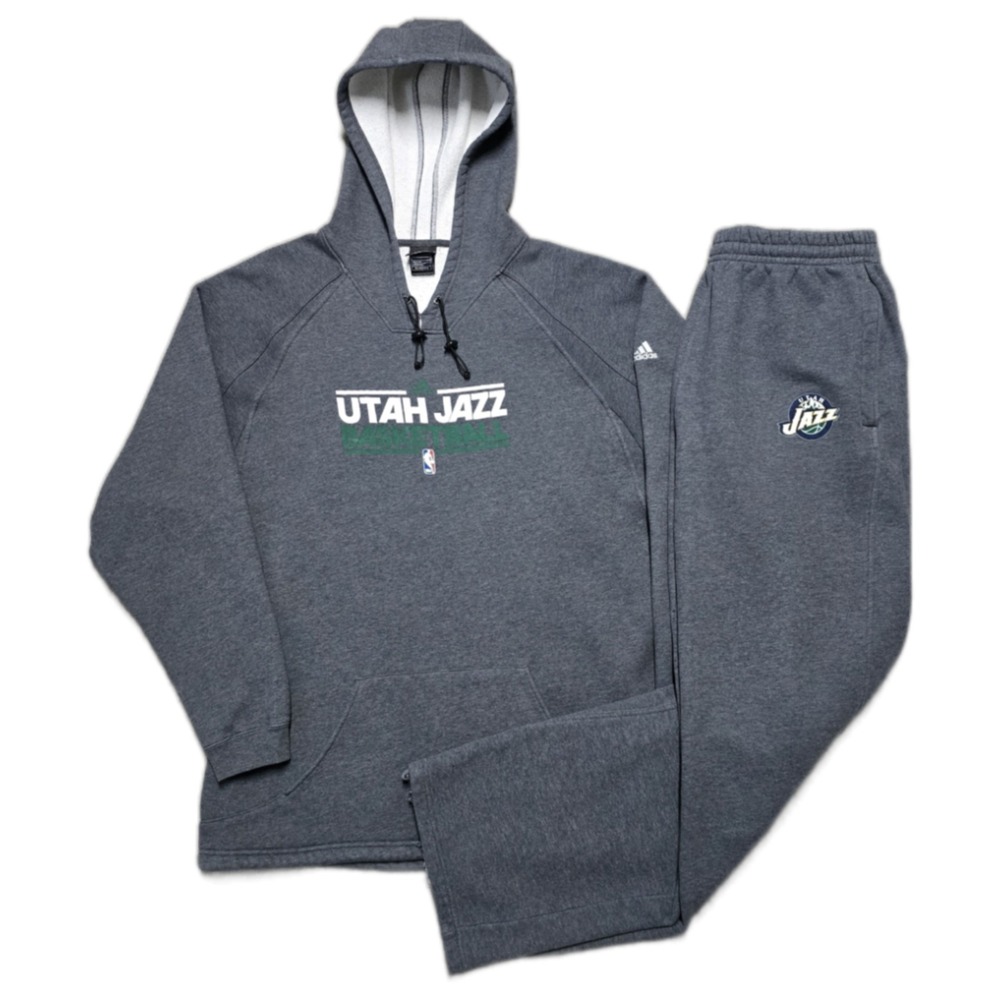 Adidas Utah Jazz NBA Gray Hoodie and Sweatpants Jogger Sweatsuit‎ Set Mens 3XL